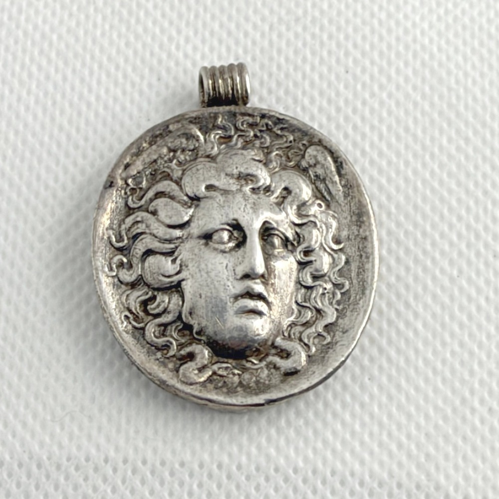 Patricia Campbell Silver Medusa Medallion Pendant 1.5in